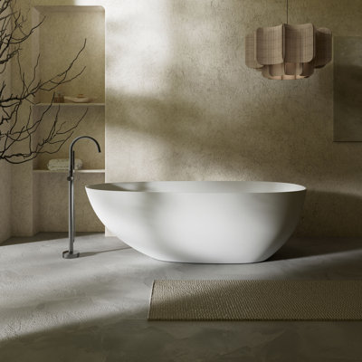 MonBlari 55" X 27" Solid Surface Freestanding Soaking Bathtub with Overflow and Pop-up Drain For Bathroom