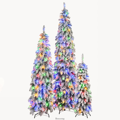 8 pi, 6 pi, 4 pi avec sapins de Noël pré-éclairés, 3 arbres de Noël artificiels avec flocage de neige, arbre de Noël, 1455 branches, 520 lumières DEL, 11 modes d'éclairage