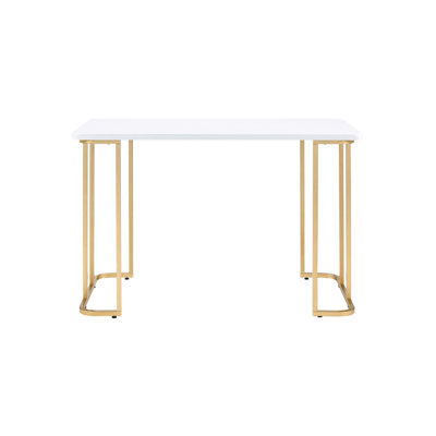 Rectangular Desk In White And Gold, Metal Square Tube Open Base, Metal, 24" D X 48" W 31" H & Gold Desk, Frame, Composite Wood, Length, 24"w