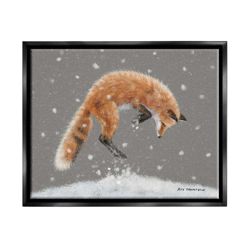 Peinture «J passer le renard» par Roy Thompson, peinture, H 25 po x l 31 po x P 1,7 po, Cadre flottant noir de jais