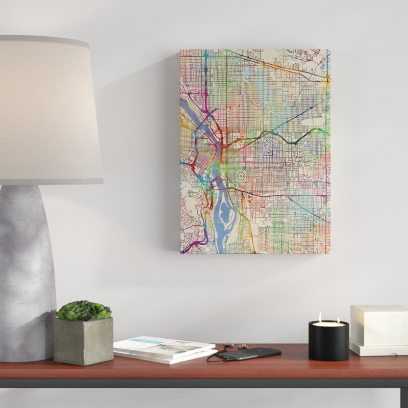 «Portland Oregon City Map III» par Michael Tompsett, impression sur toile, H 19 po x l 14 po x P 2 po