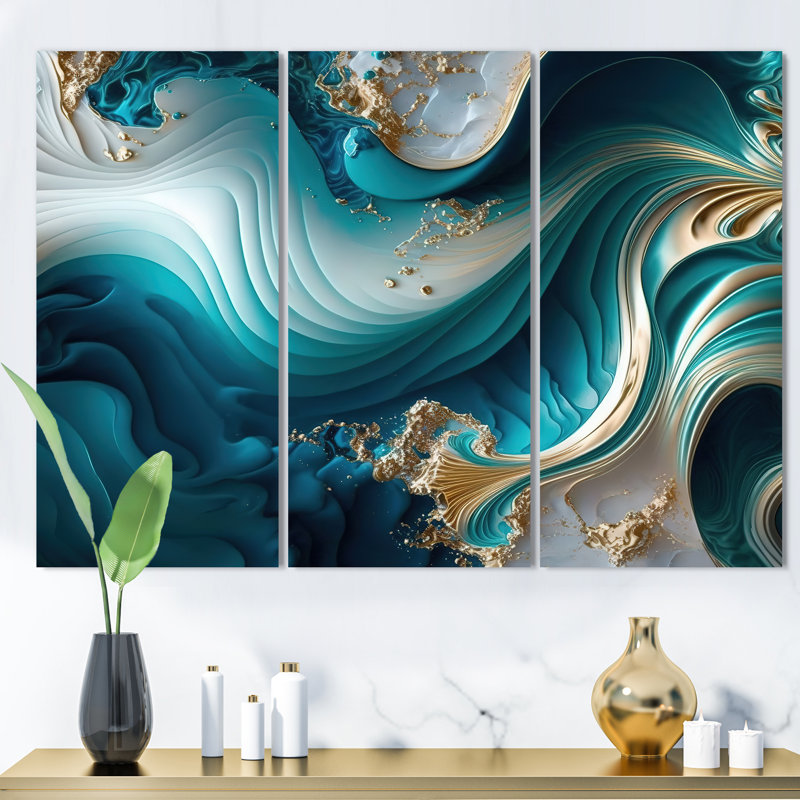 «Abstract Geode Turquoise III», impression sur toile tendue 3 pièces, H 32 po x l 48 po x P 1 po