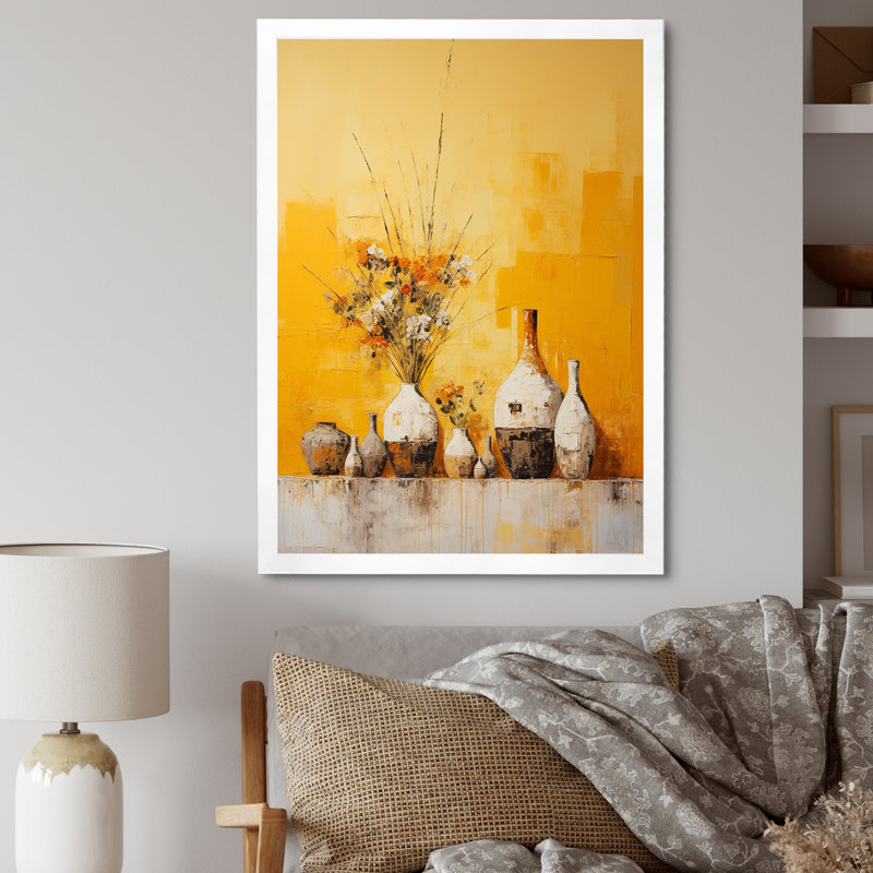 Minimalisme jaune blanc Poteries I sur toile, Cadre simple blanc, H 40 po x l 30 po x P 1,5 po