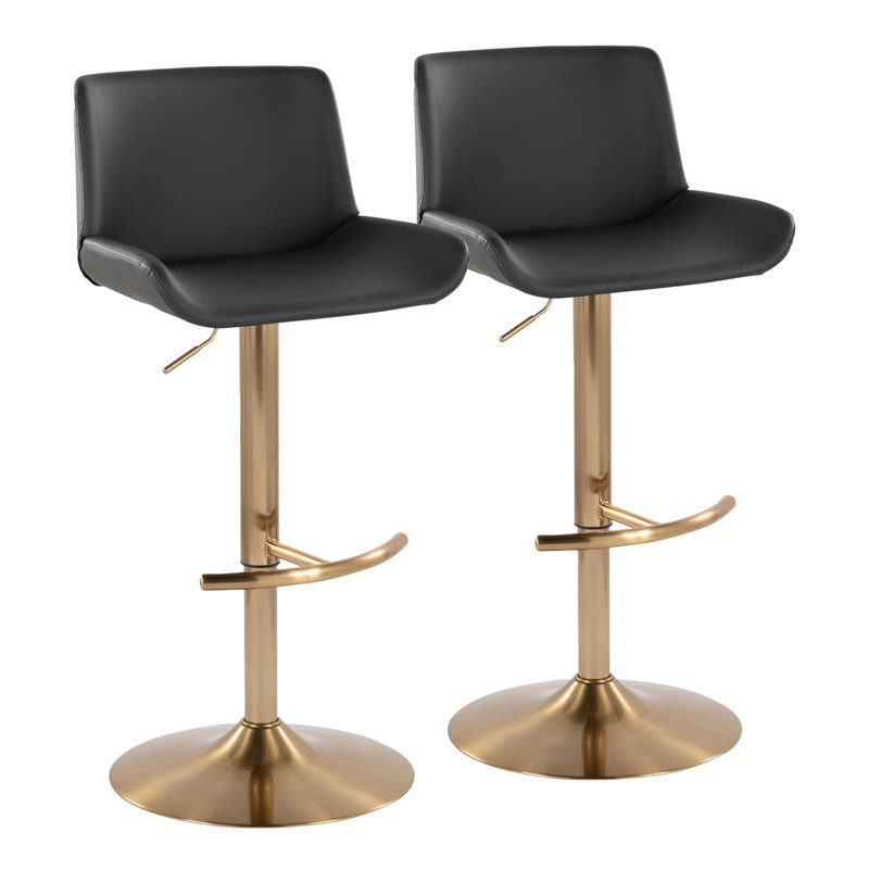 Rondell Upholstered Adjustable Barstool With Rounded T Footrest - Set Of 2, Gold, Gray