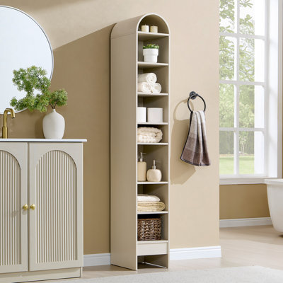 Ahart 67" Tall Modern 8-Tier Arched Bathroom Storage Cabinet, Farmhouse Storage Shelf with Adjustable Shelves,Cream