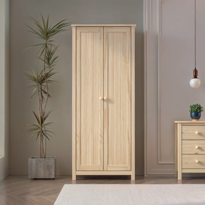 From the Tree Furniture Solid Wood Armoire – 2-Door Wardrobe Cabinet with Adjustable Shelves, Tall Bedroom Storage Closet, Unfinished