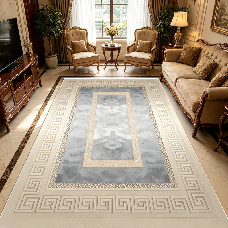 1PC Greek Key Geometric Neutral Watercolor Farmhouse area rugs for Living Room, Soft and Comfortable, Suitable for all seasons, easy-to-maintain, machine washable Indoor floor mat, Under Table Farmhouse suitable for dining table, entryway, bedroom,