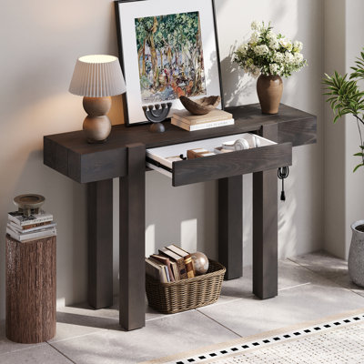 Console minimaliste avec tiroir caché, prise de courant latérale, idéale pour les entrées, les salons et les bureaux à domicile