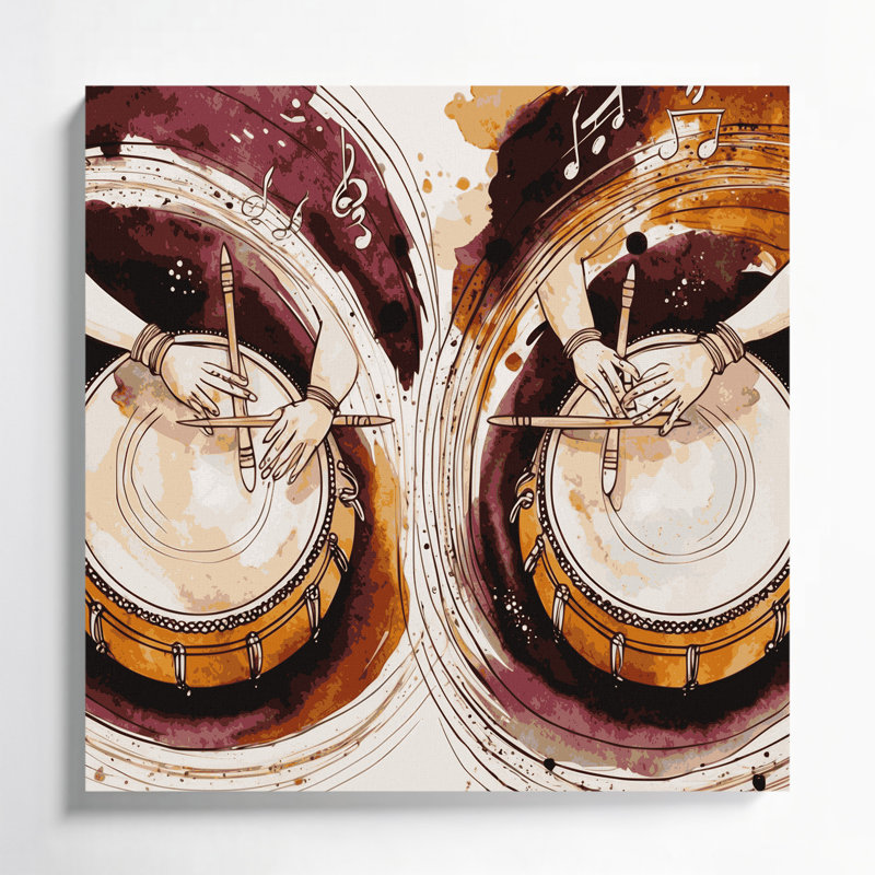 «Music Tabla», art mural sur toile beige, H 12 po x l 12 po