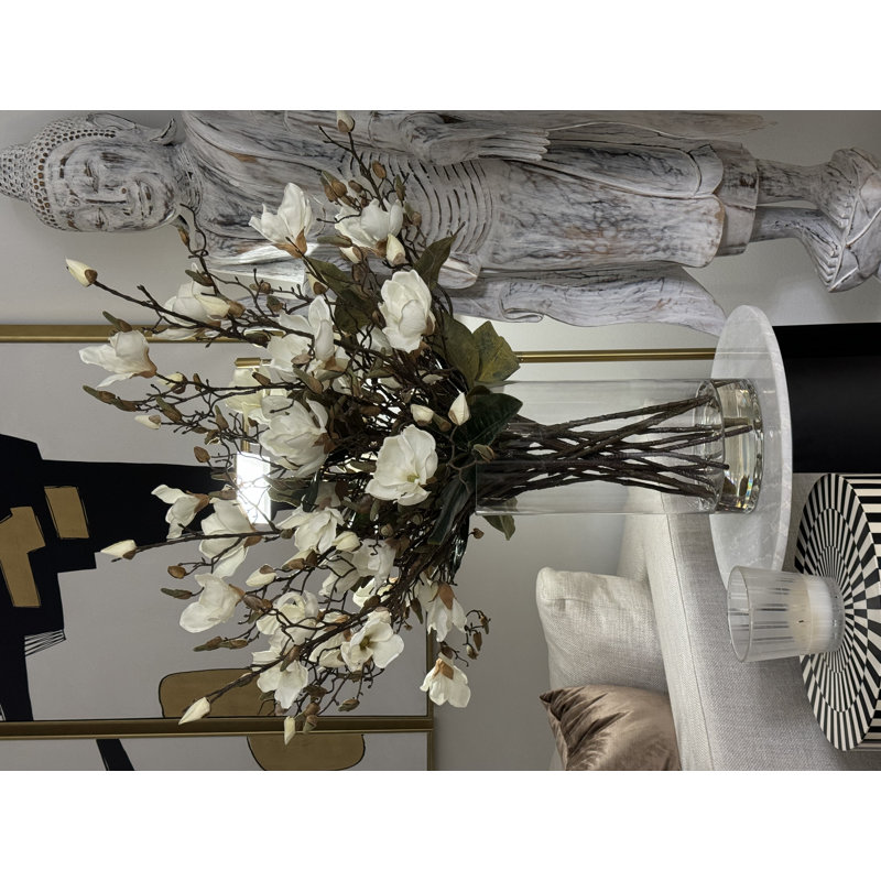 White Magnolias In 16" Glass Cylinder