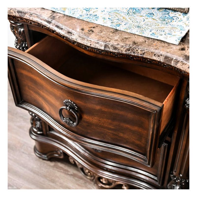 Table de chevet en marbre véritable, 2 pièces, cerise brune