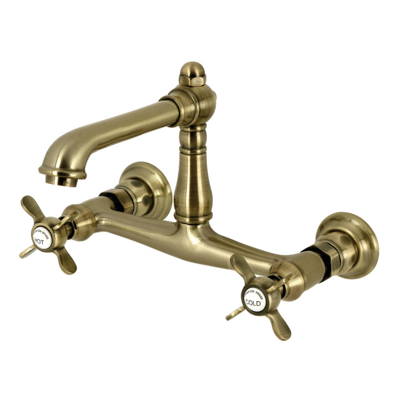 Kingston Brass Essex Two-Handle 2-Hole Wall Mount Bathroom Faucet, Antique Brass
