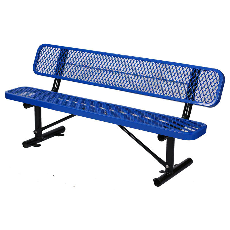 6 pi Banc d'extérieur en acier avec dossier BLEU, Bleu, H 32,5 po x l 72,4 po x P 23,2 po