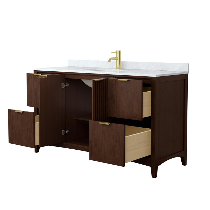 Palmilla 42" Freestanding Single Bathroom Vanity with Marble Top, Brushed Gold, Beige, 60"