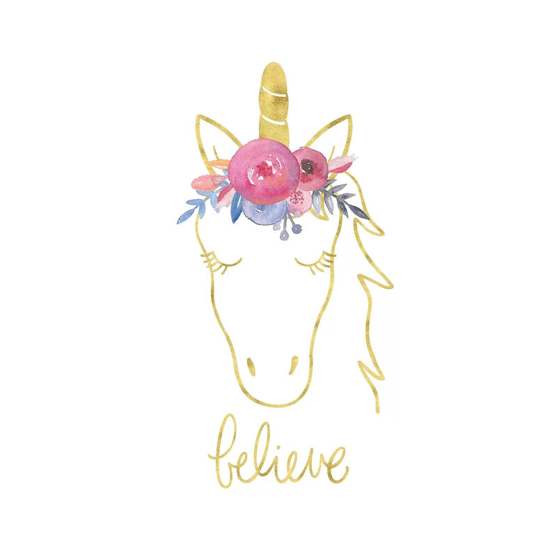 Golden Unicorn II Believe by Noonday Design - Wrapped Canvas Painting, 45.72cm H x 45.72cm W x 1.91cm D