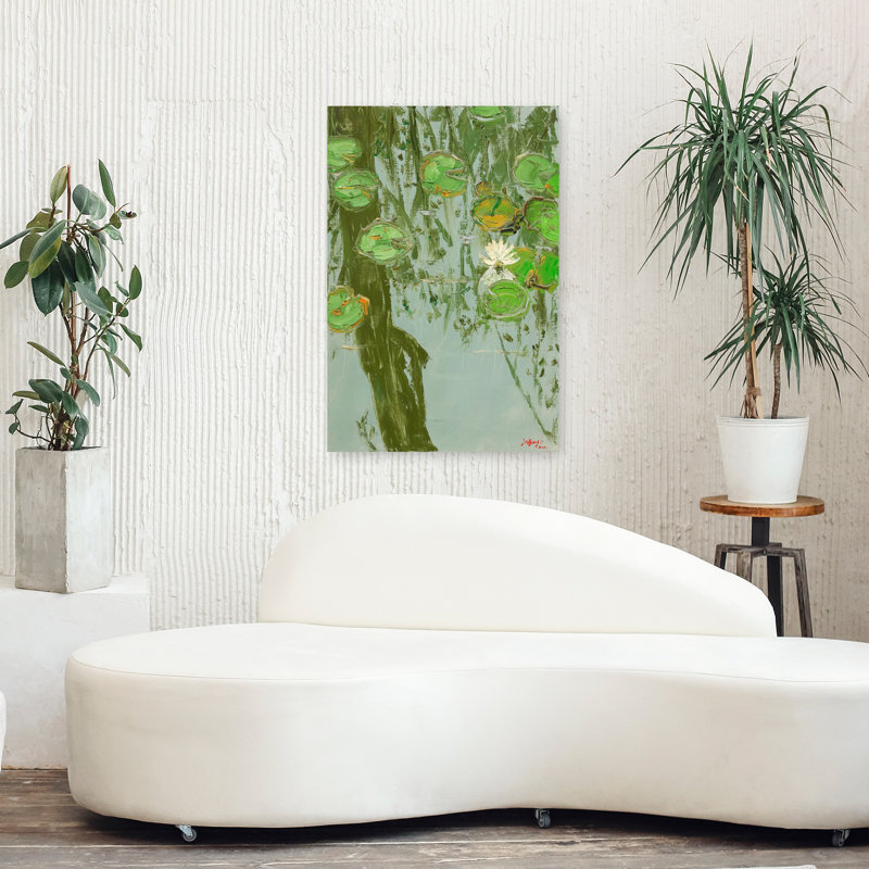 Contemporary Art Delicate Peaceful Realistic Lily Lotus Flower Nature Art by Jukyong Park - Wrapped Canvas Print