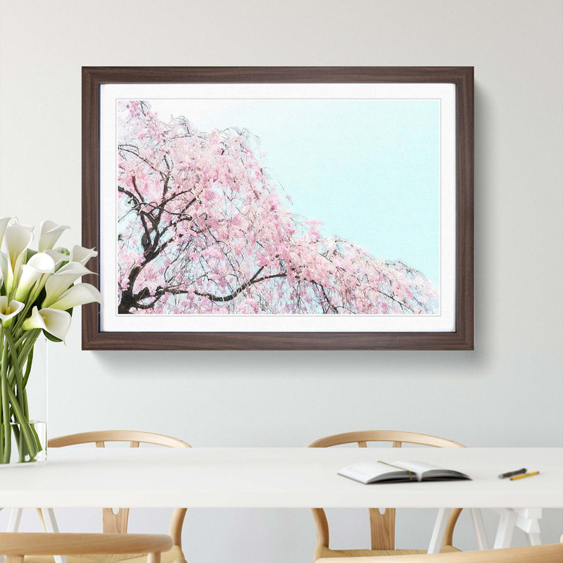 Pink Cherry Blossom Tree - Picture Frame Painting Print on MDF, Walnut Framed, 48cm H x 65cm W x 2cm D