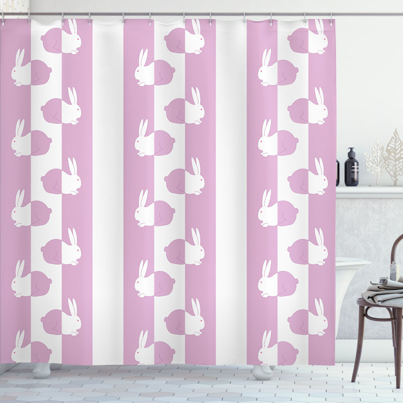 Dakota Fields Easter Shower Curtain Bunny Rabbit White Pink, 70" H x 69" W