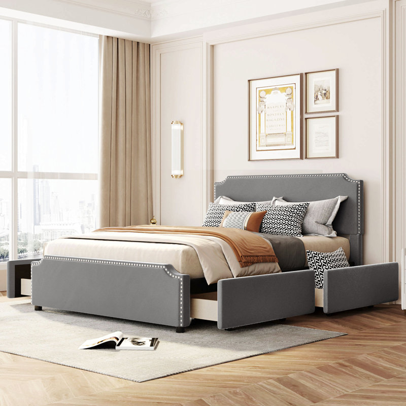 Upholstered Platform Storage Bed, Gray