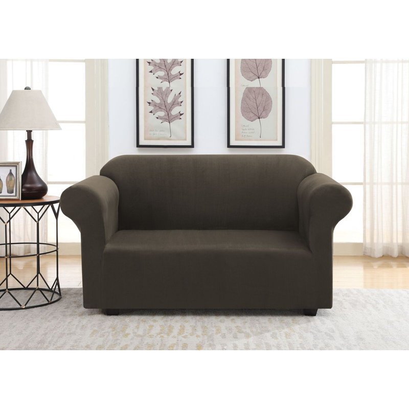 Polyester Box Cushion Loveseat Slipcover, Chocolate