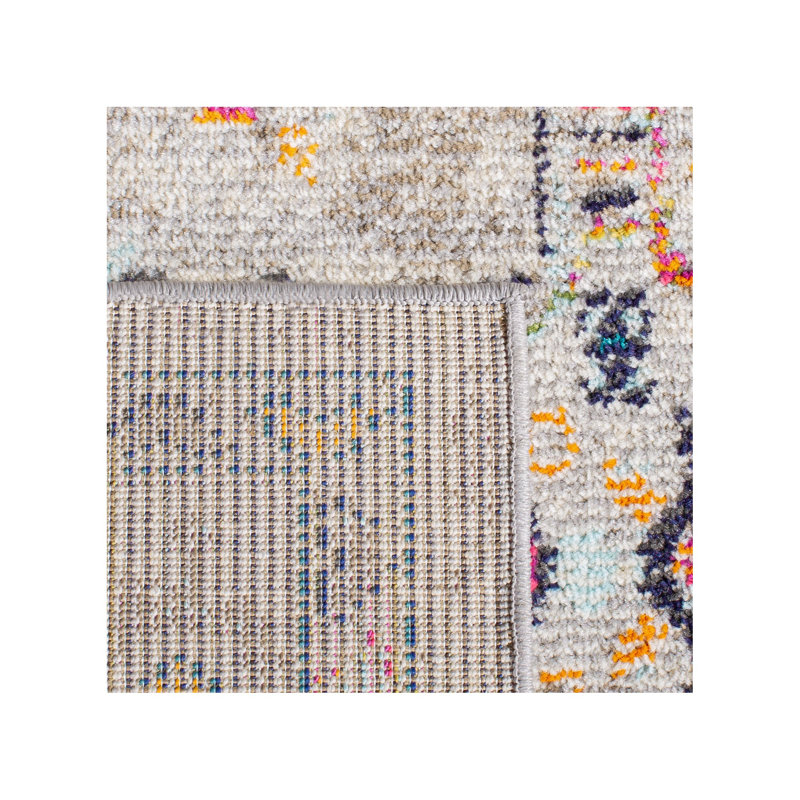 Tapis à motif oriental gris / bleu / orange Felty, Carré 3 pi