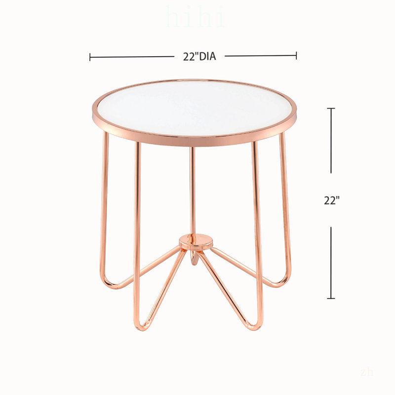 Table d'appoint ronde moderne avec dessus en verre givré et piètement en métal rétro pour une déco de salon élégante