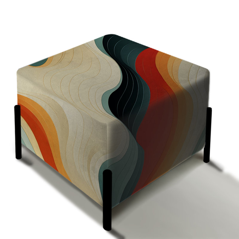 Nostalgic Mod Waves - Midcentury Square Ottoman