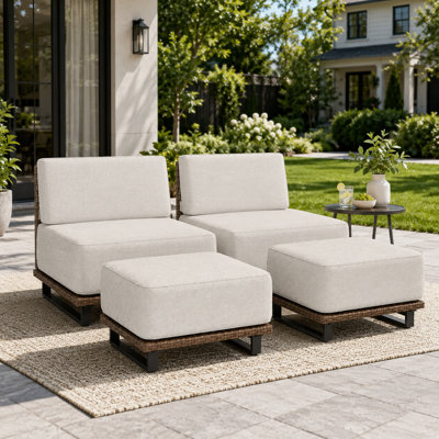 Ensemble de 4 chaises de jardin en osier sans accoudoirs avec 2 repose-pieds