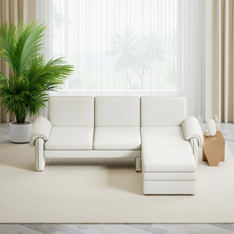 Canapé de futon en forme de L réglable 94,1 po, Chenille beige