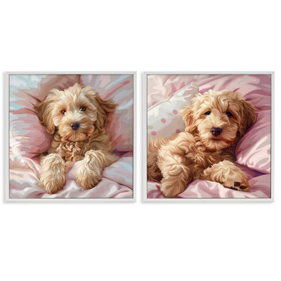  «Cuddling Labradoodle in Bed», ensemble de 2 giclées par Jim Baldwin