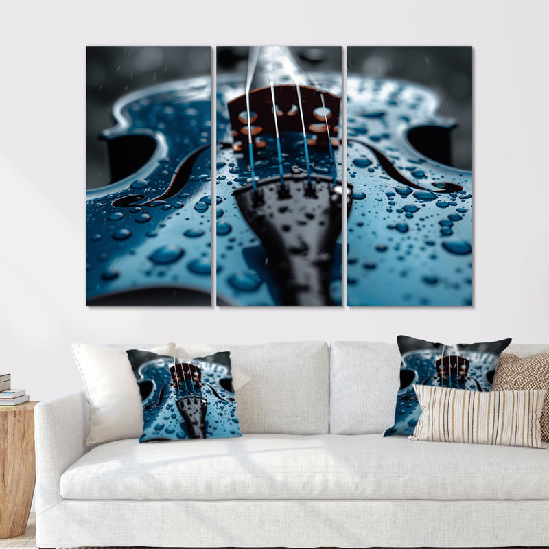 Music Blue Instument Violin - Ensemble de décoration murale musique, H 28 po x l 36 po x P 1 po