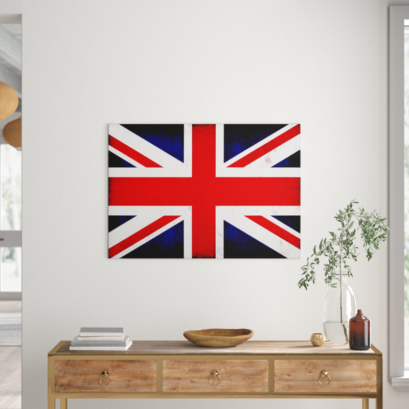 Union Jack British Flag - Wrapped Canvas, 70cm H x 100cm W, Black