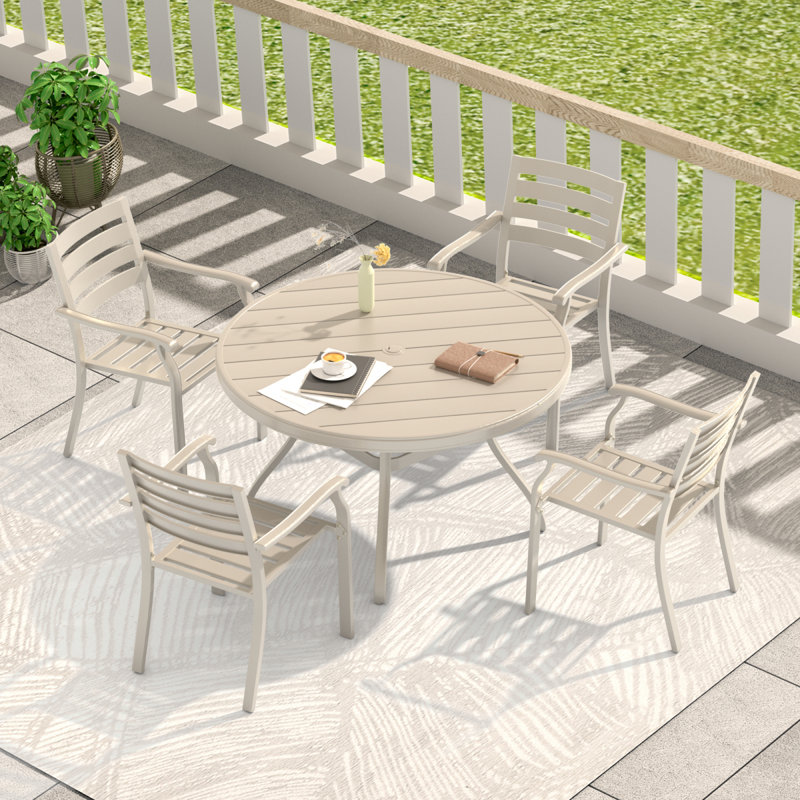 Ensemble repas 5 pièces pour patio avec 4 chaises empilables en métal et table ronde de 40,6 po, Grès