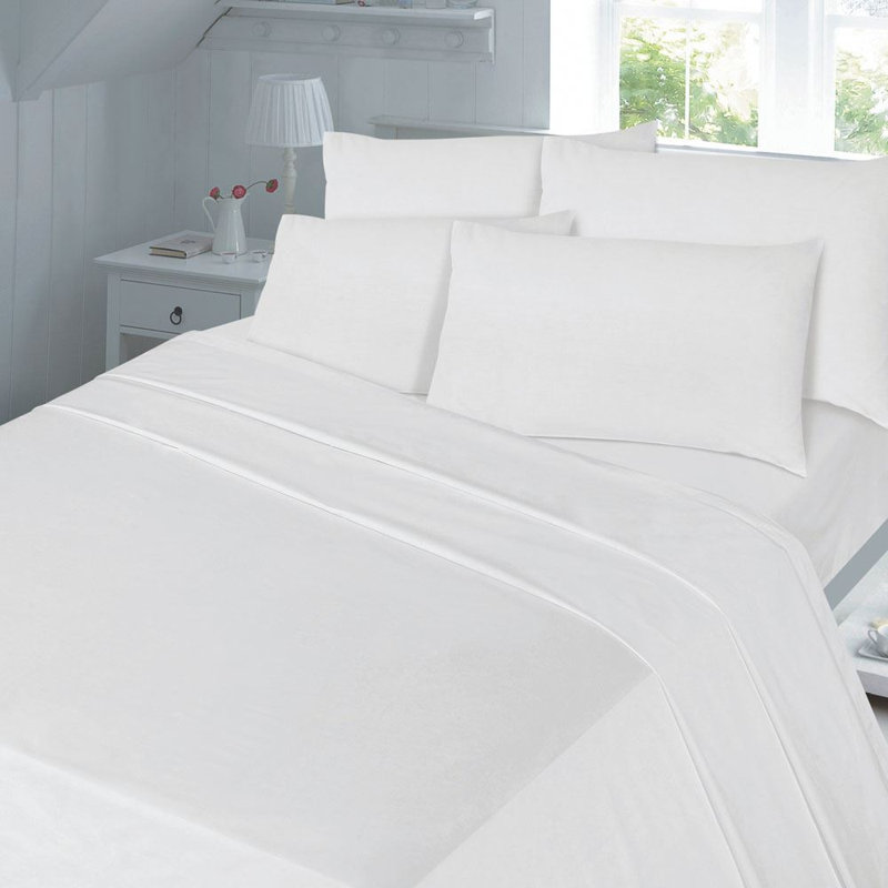 Polycotton Percale 180 Thread Count Flat Sheet, Double, White
