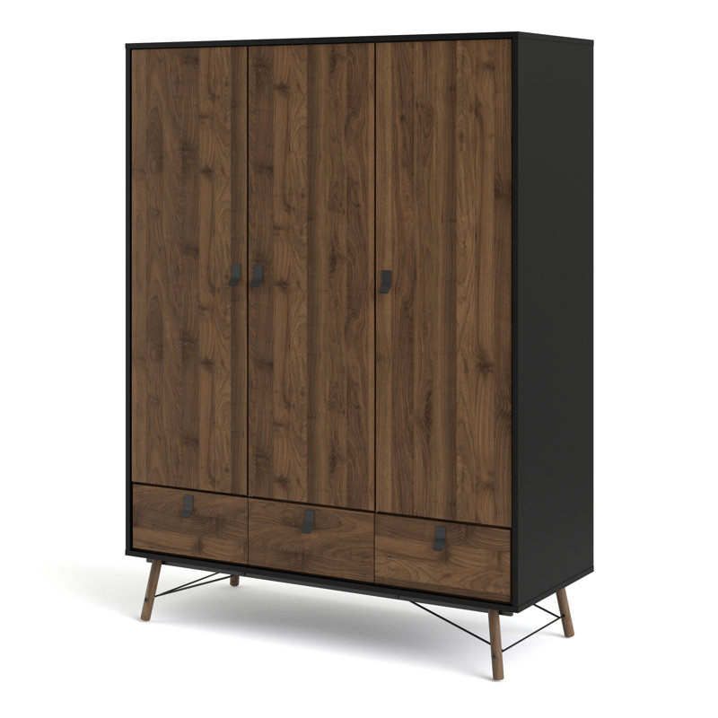 Levine 3 Door Manufactured Wood Wardrobe, Walnut/Black