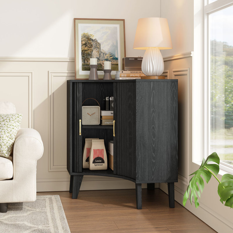Sliding 2 - Door Corner Accent Cabinet, Black