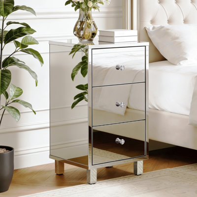 Silver Finish 3 Drawer Nightstand 15 Inch