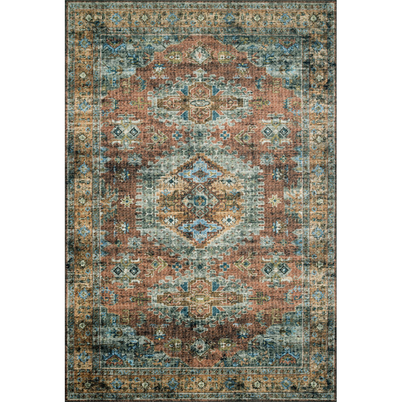 Tapis oriental en terre cuite / ciel Gelo, Rectangle 6 pi x 9 pi