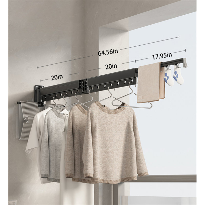 Portant à vêtements compact rétractable Aerowing, H 5,9 po x l 65,56 po x P 16,14 po