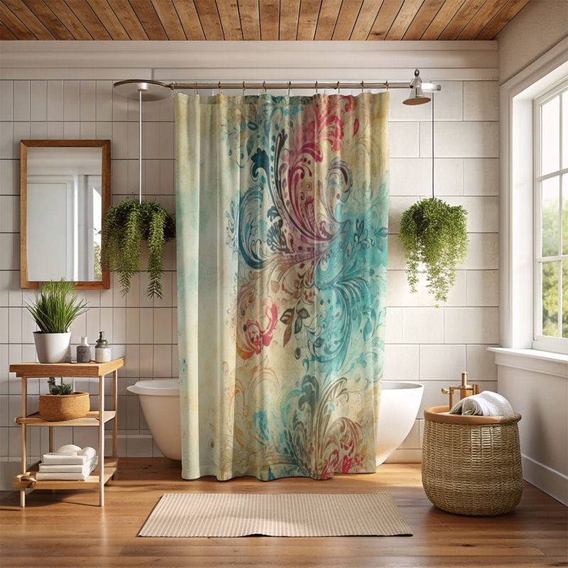Rideau de douche Historic Swirls - Premium, H 74 po x l 71 po