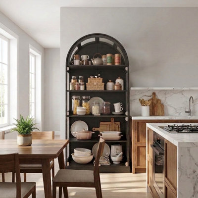 Arched Glass Display Cabinet With LED Lights - Multi-Functional Storage For Living Room/Kitchen/Office, Adjustable Colour Temp & DIY Combination