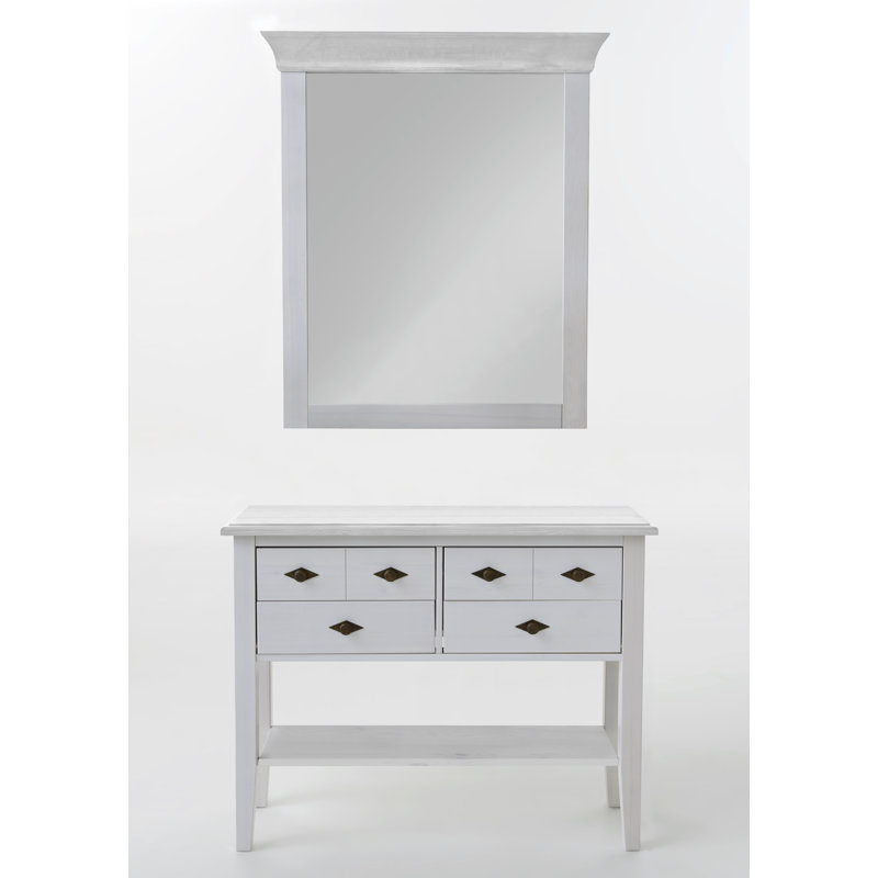 Kelly Wood Wall Mirror, White, 107cm H x 85cm W x 8cm D