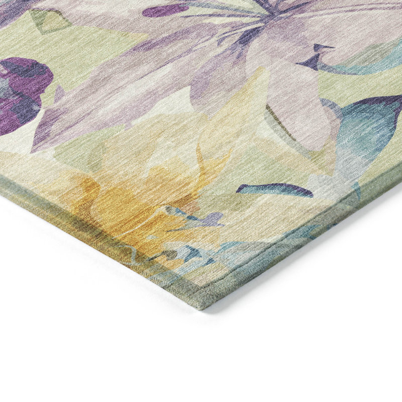 Machine Washable Indoor/Outdoor London ACN2262 Floral Rug, Rectangle 1'8" x 2'6"