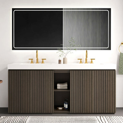 Meuble-lavabo de salle de bain de 183 cm (72 po) avec lavabo, grand meuble-lavabo autoportant de rangement pour salle de bain moderne, lavabo monobloc sans bonde ni robinet.