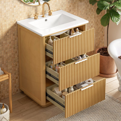Meuble-lavabo moderne 24 po avec lavabo en céramique et tiroirs en U