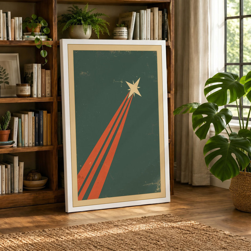 Rocket to the Stars Retro - Wrapped Canvas, 30x20 - 76.2 x 50.8 cm, Ochre Border