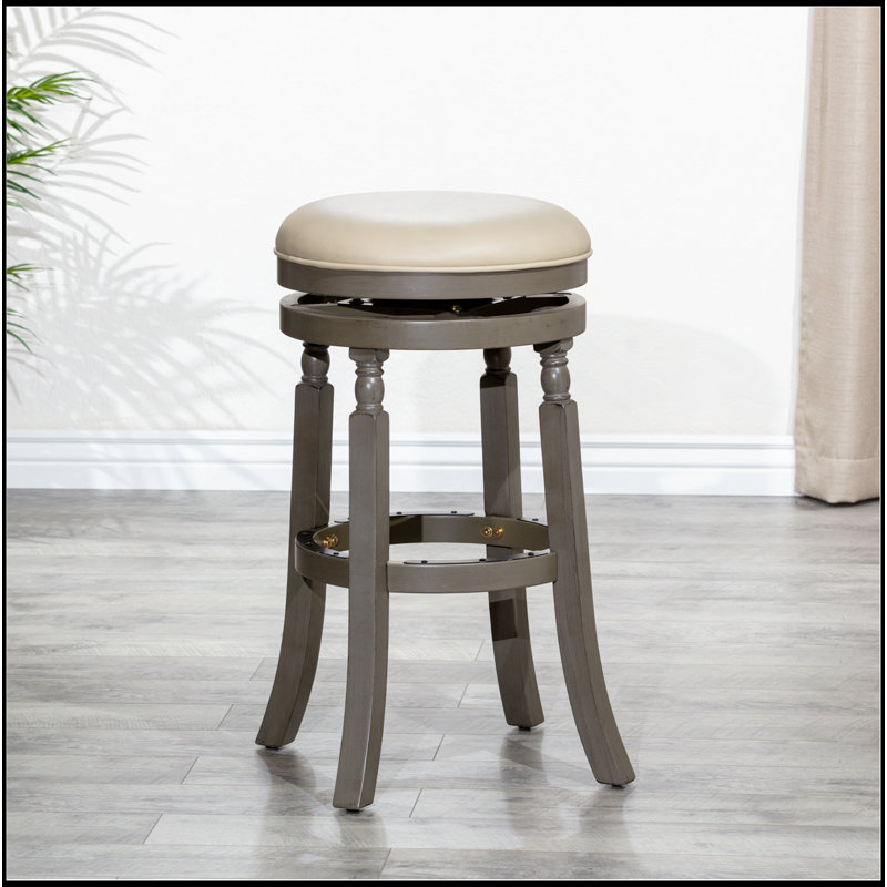 Tabouret 30 ", siège en cuir vieilli, Gris, Beige