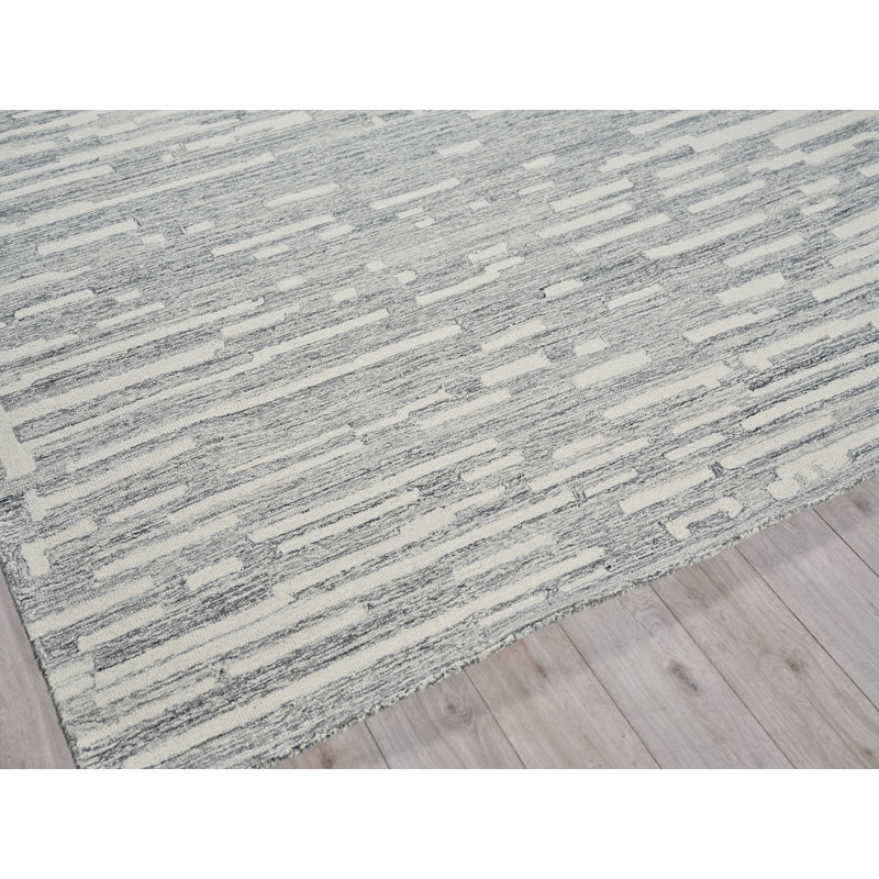 Ivory and Gray Hand-Tufted Wool Rectangular Rug 9' x 12'