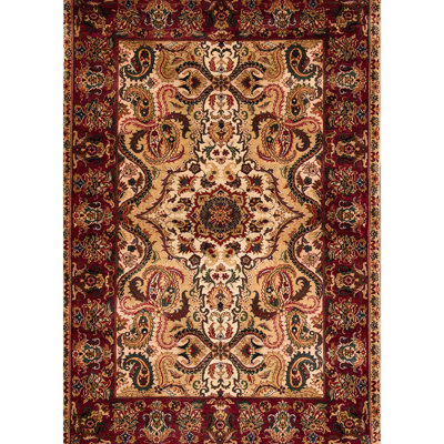 Tapis crème et rouge noué à la main de haute qualité