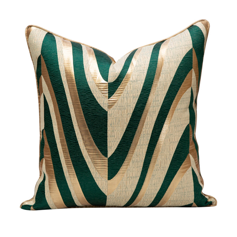 Green Gold V Pattern Jacquard  Throw Pillow Cover, Square, 18"H x 18"W